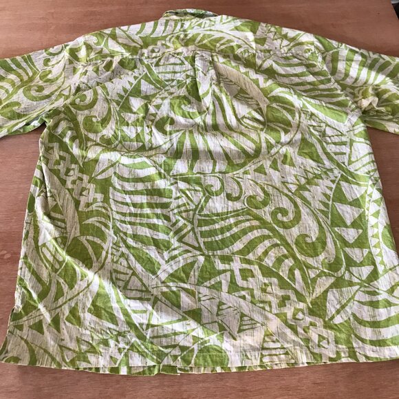 Cooke Street Hawaiian Shirt Men 2XL Green Geometric Tribal Button Up Pocket - Picture 2 of 13